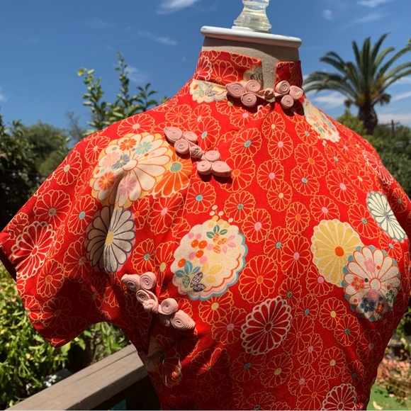Stunning VINTAGE Cheongsam Qipao Red Multicolored Floral Retro Midi Dress - Picture 3 of 11